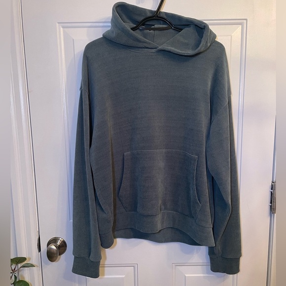 Negative Space Unisex Long Sleeve Ribbed Pull-Over Hoodie, Size Medium Green - Picture 1 of 7